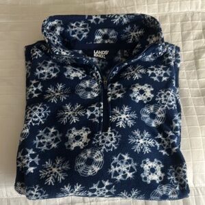 Lands' End Blue Snowflake Quarter-Zip Fleece Pullover